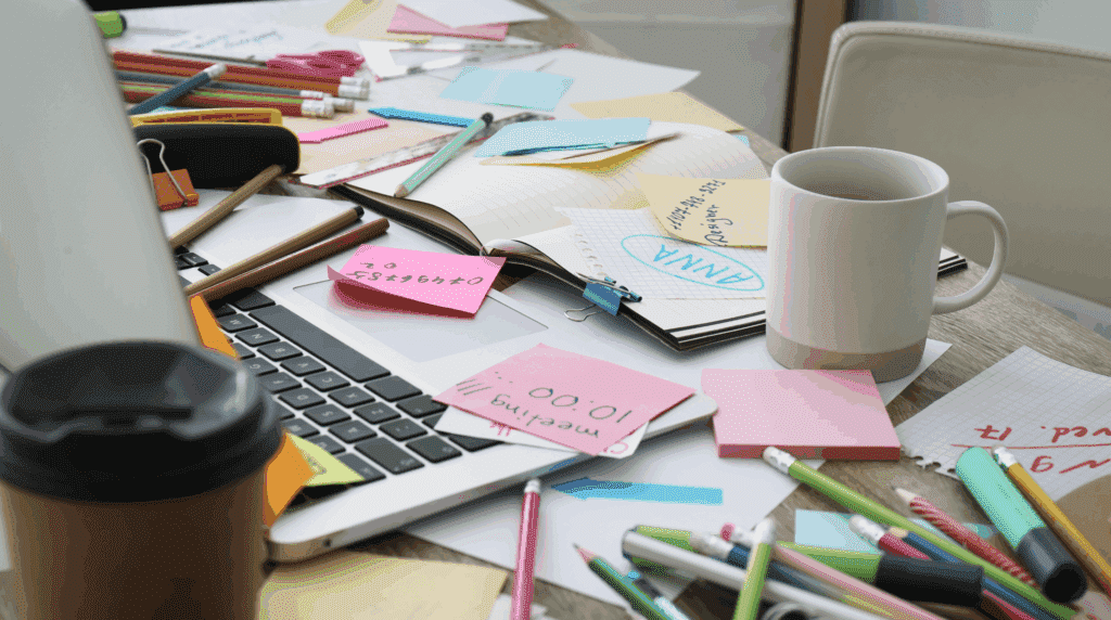cluttered-desk-sticky-notes-care-manager